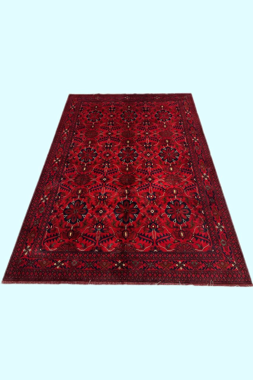 فرش دستبافت 6متری تمام کرک لاکی قرمز نقش قابی رنگ طبیعی کد 0500225