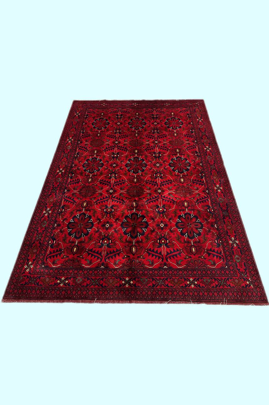 فرش دستبافت 6متری تمام کرک لاکی قرمز نقش قابی رنگ طبیعی کد 0500225