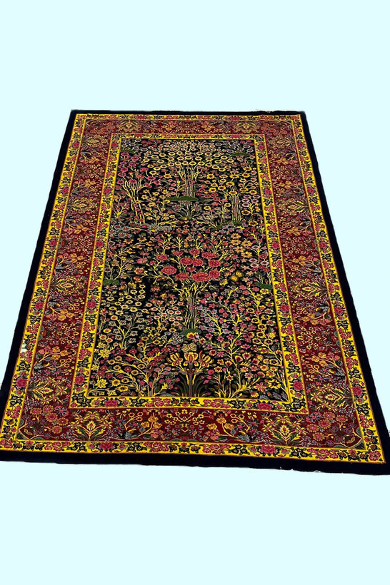 فرش دستبافت 6متری تمام پشم گل ابریشم نقش موزه ای درخت زندگانی رنگ طبیعی کد 0500078