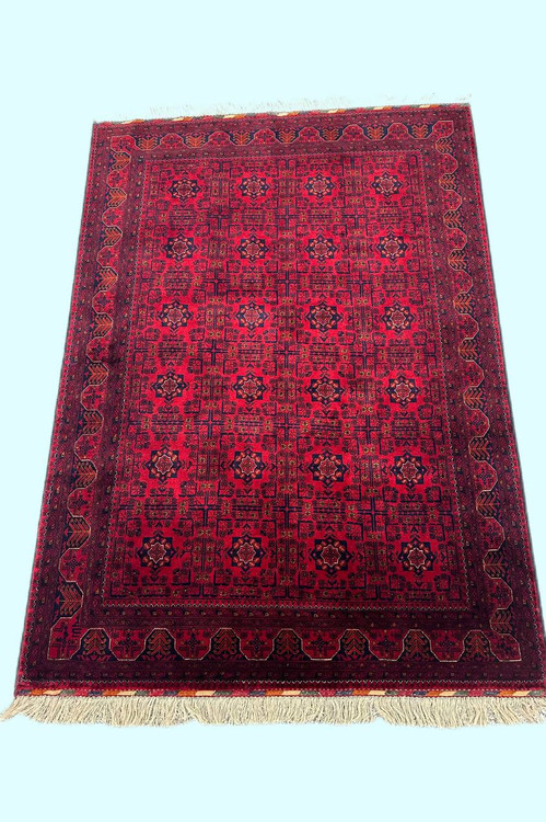 فرش دستبافت 4.3متری تمام کرک لاکی قرمز نقش بخارایی 40رج رنگ طبیعی کد 0600131