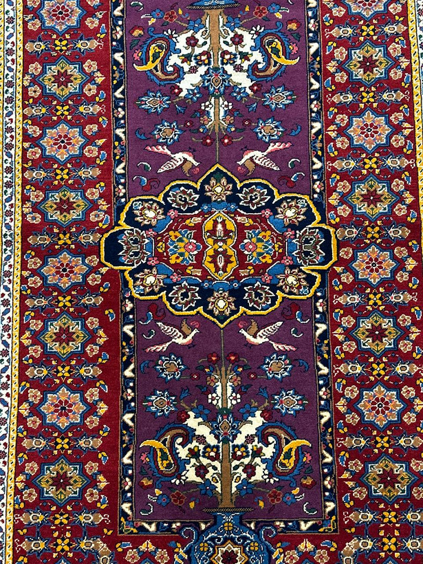 فرش دستبافت 3متری چله و گل ابریشم نقش محولات رنگ گیاهی کد 0700089