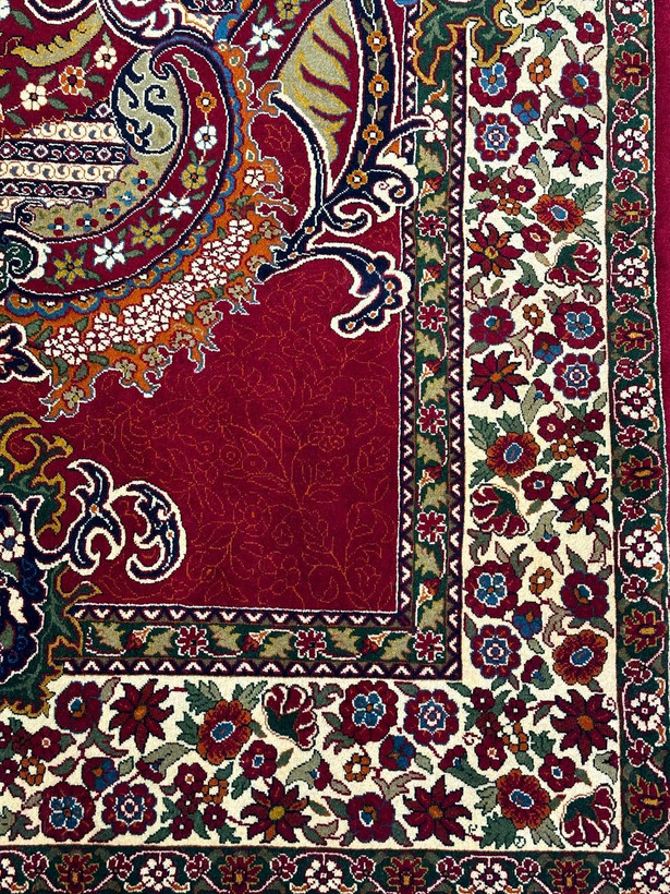 فرش دستبافت 3متری تمام پشم و گل ابریشم نقش قشقایی رنگ گیاهی کد 0600140