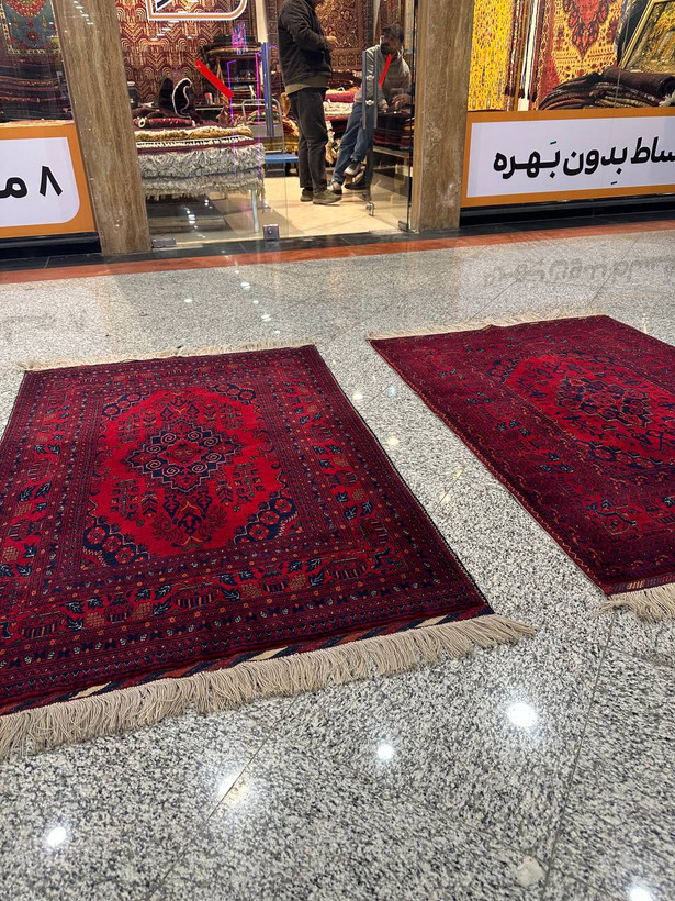 فرش دستبافت 1.5متری تمام کرک مرینوس نقش ترنجی بافت خراسان جفت رنگ گیاهی کد 0800169