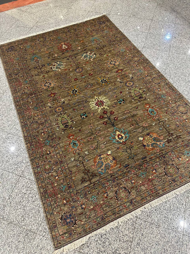 فرش دستبافت 6متری سلطان آباد پشم دستریس نقش افشان رنگ گیاهی کد 0500213