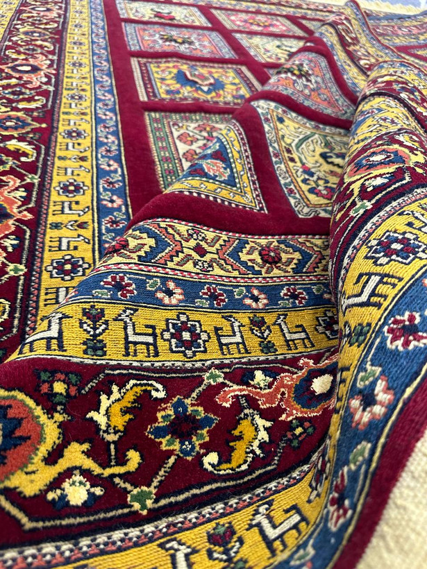 گلیم فرش دستبافت 6متری برجسته بافت نقش خشتی رنگ گیاهی کد 0500080
