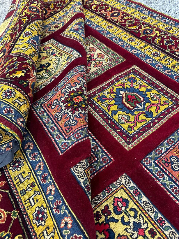 گلیم فرش دستبافت 6متری برجسته بافت نقش خشتی رنگ گیاهی کد 0500080