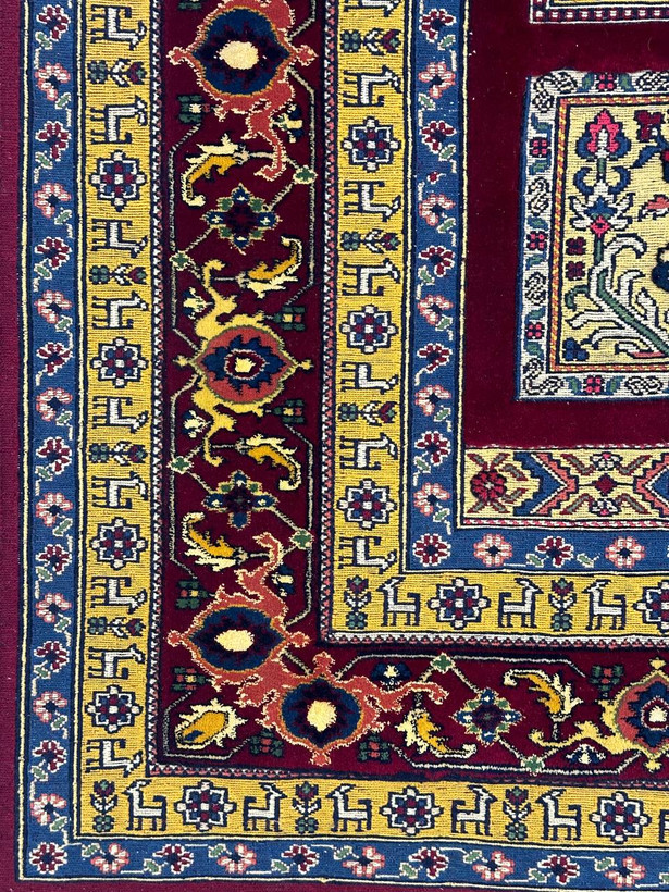 گلیم فرش دستبافت 6متری برجسته بافت نقش خشتی رنگ گیاهی کد 0500080