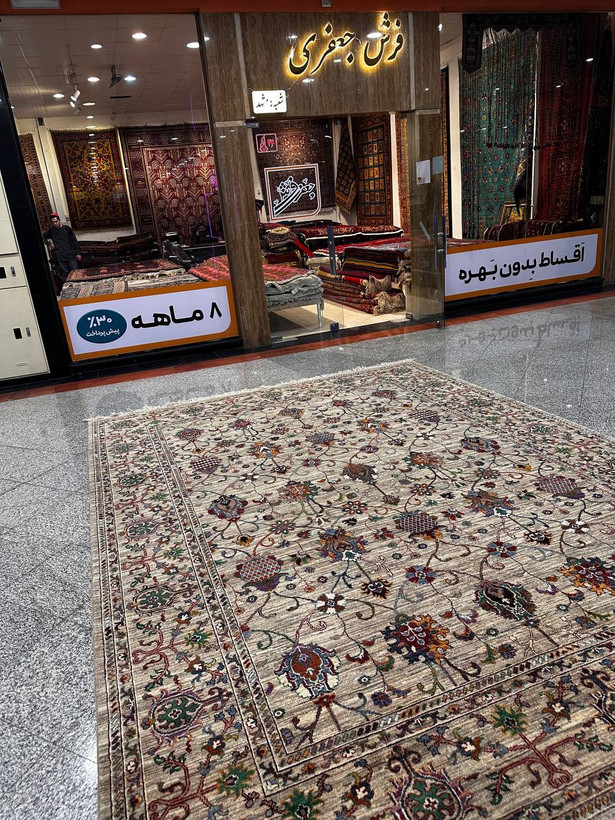 فرش دستبافت مدرن 9متری پشم دستریس نقش افشان سلطان اباد رنگ گیاهی کد 0400029