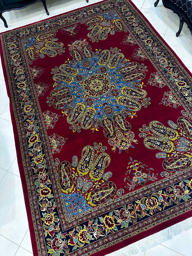 فرش دستبافت 6متری گل ابریشم نقش قشقایی 40رج رنگ گیاهی کد 0500074