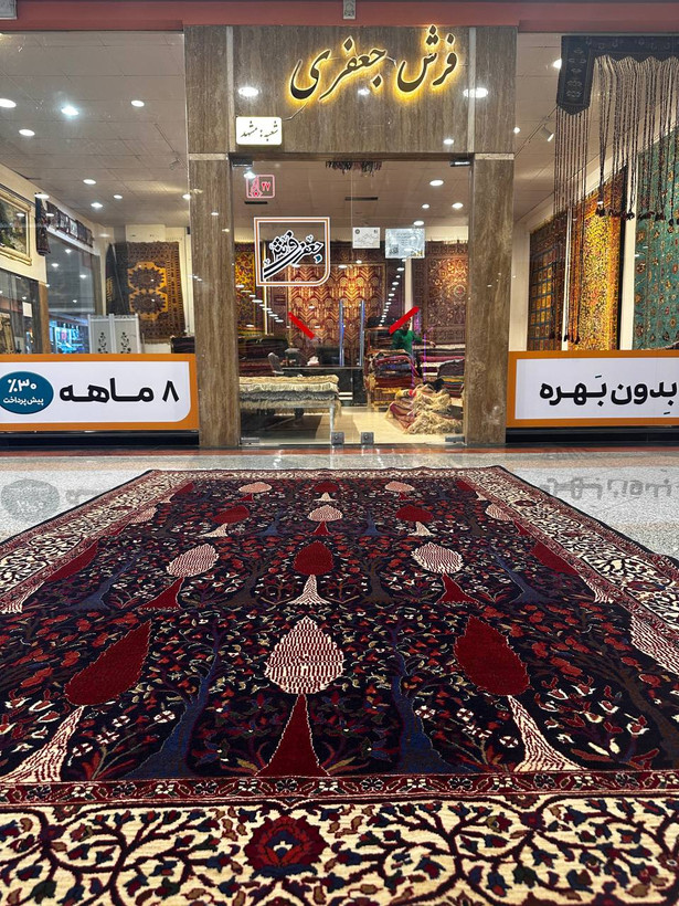 فرش دستبافت 6متری پشم دستریس نقش درخت سروی قشقایی 40رج رنگ گیاهی کد 0500270