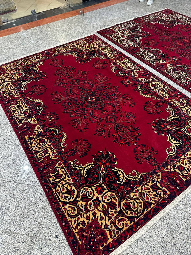 فرش دستبافت جفت 6متری نقش ترنجی بافت فردوس رنگ گیاهی کد 0500177 و 0500176