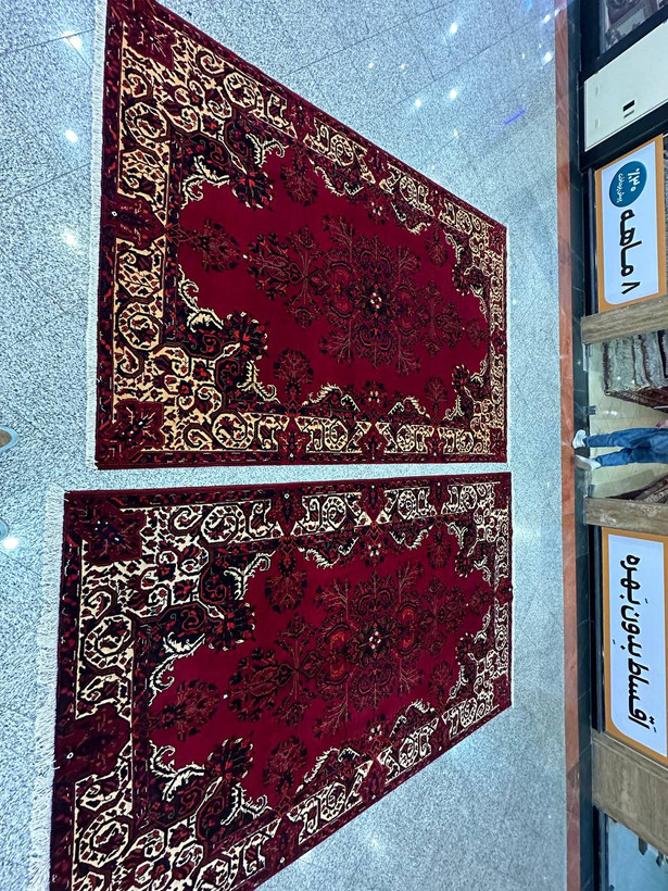 فرش دستبافت جفت 6متری نقش ترنجی بافت فردوس رنگ گیاهی کد 0500177 و 0500176