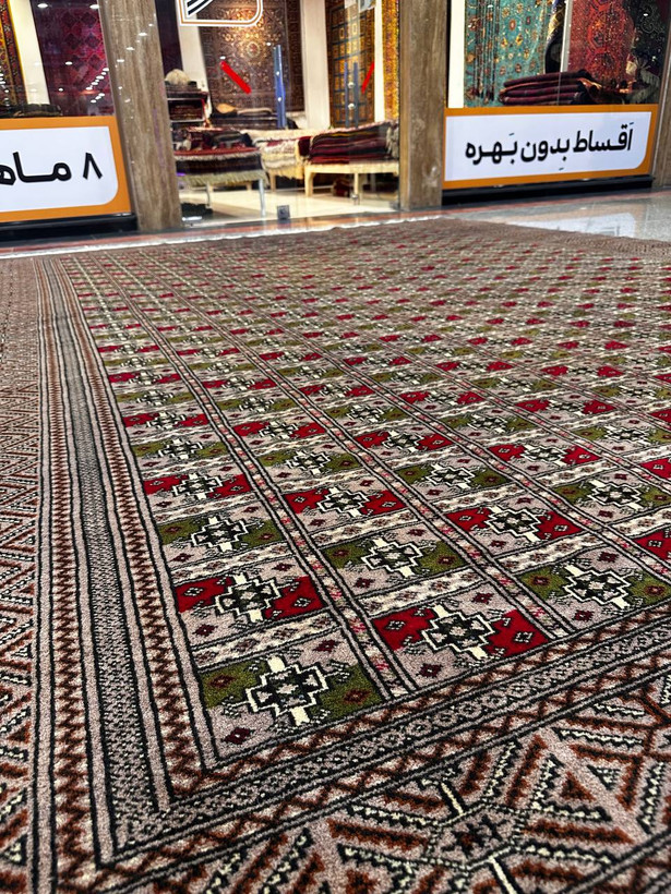 فرش دستبافت 12متری نقش گل اینه ترکمن تمام پشم با رنگ گیاهی کد 0300032
