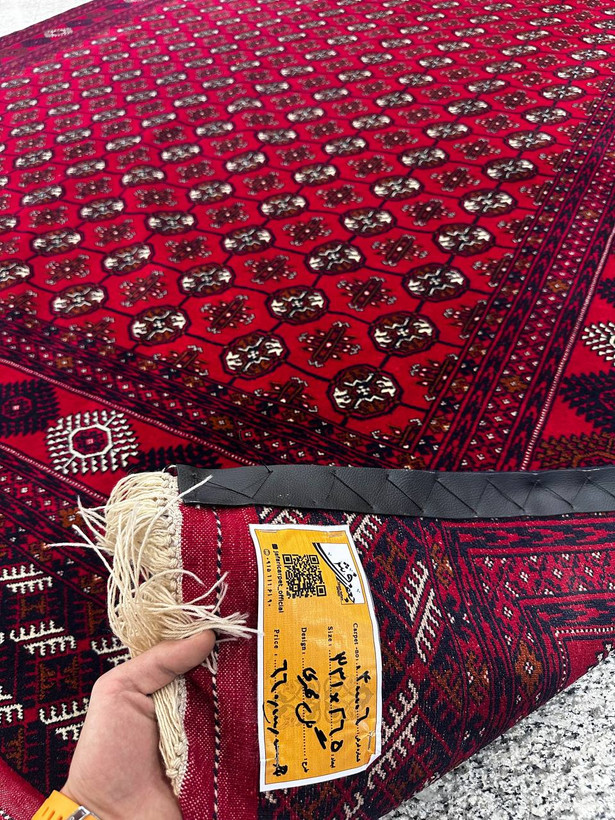 فرش دستبافت 9متری تمام پشم نقش گل مهری بافت ترکمن رنگ گیاهی کد 0400006