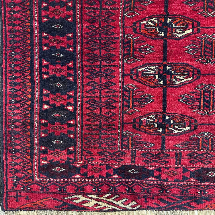 فرش دستبافت مدل قالیچه 2متری تمام پشم نقش گل ترکمن رنگ گیاهی کد 0700616