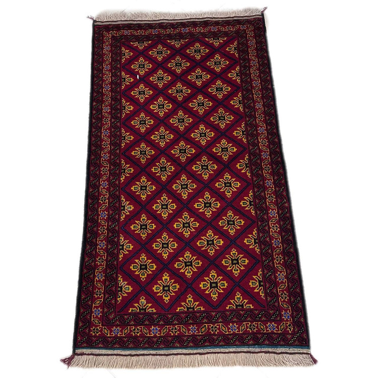 فرش دستبافت مدل قالیچه 2متری تمام پشم نقش گل شفتالو بافت بلوچستان رنگ گیاهی کد 0700618