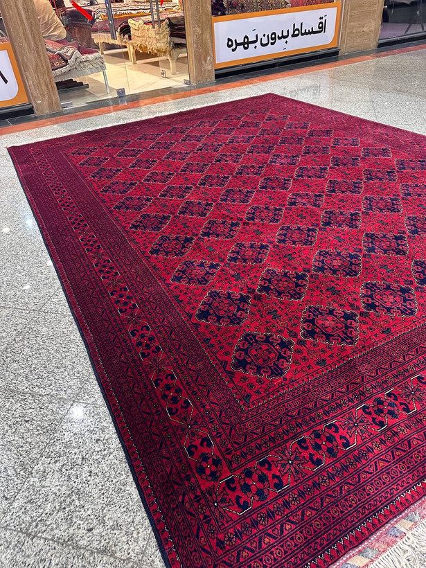 فرش دستبافت 12متری تمام کرک مرینوس نقش قابی رنگ گیاهی کد 0300034