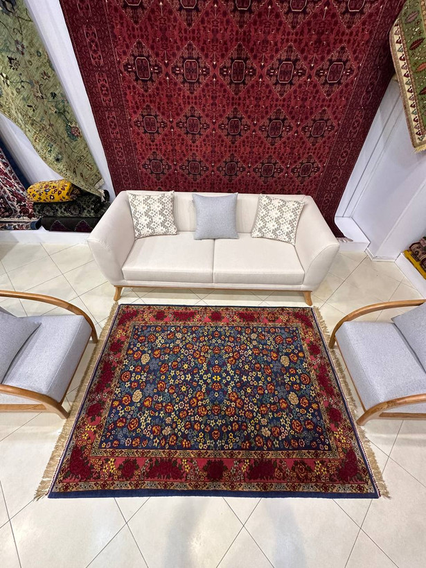 فرش دستبافت 3متری چله و گل ابریشم نقش هزار گل 40رج رنگ گیاهی کد0700064