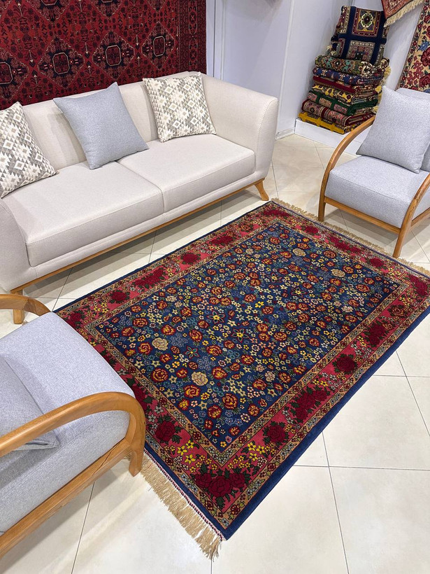فرش دستبافت 3متری چله و گل ابریشم نقش هزار گل 40رج رنگ گیاهی کد0700064