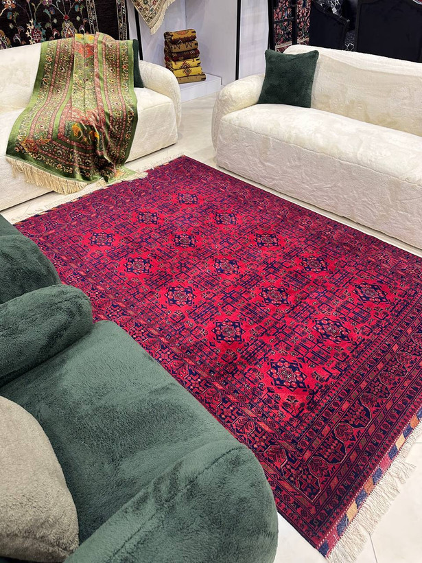 فرش دستبافت 4متری تمام کرک مرینوس نقش بخارایی رنگ گیاهی کد 0600150