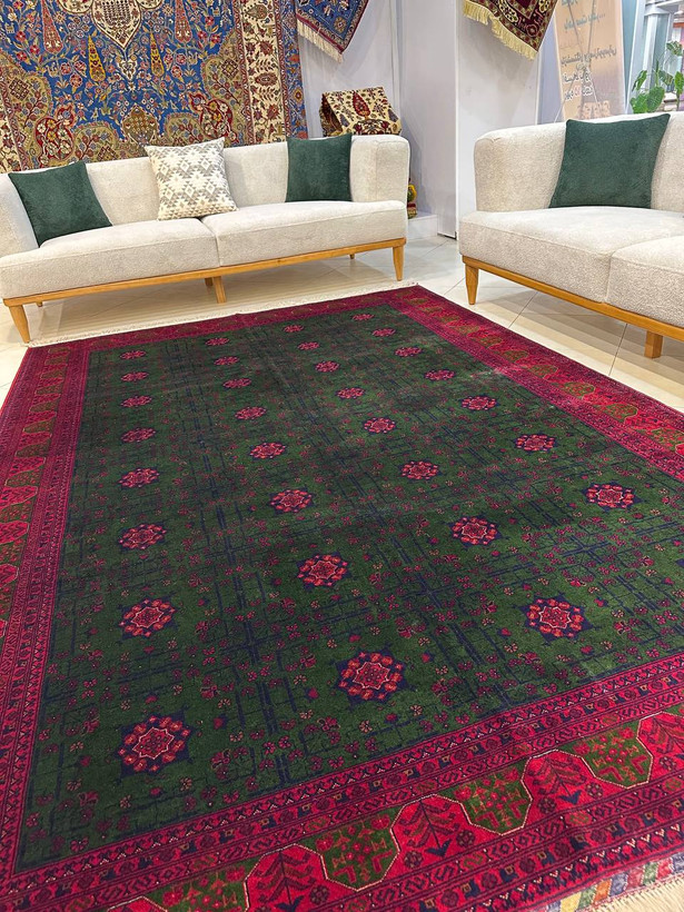 فرش دستبافت6متری تمام کرک مرینوس 40 رج نقش بخارایی رنگ گیاهی کد 0500281