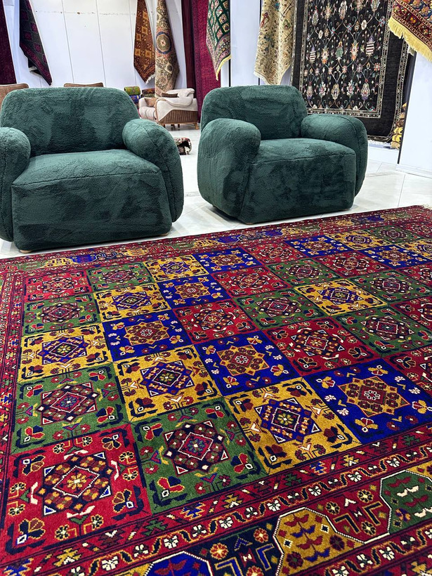 فرش دستبافت 6متری تمام کرک نقش بخارایی رنگ گیاهی کد 0500027