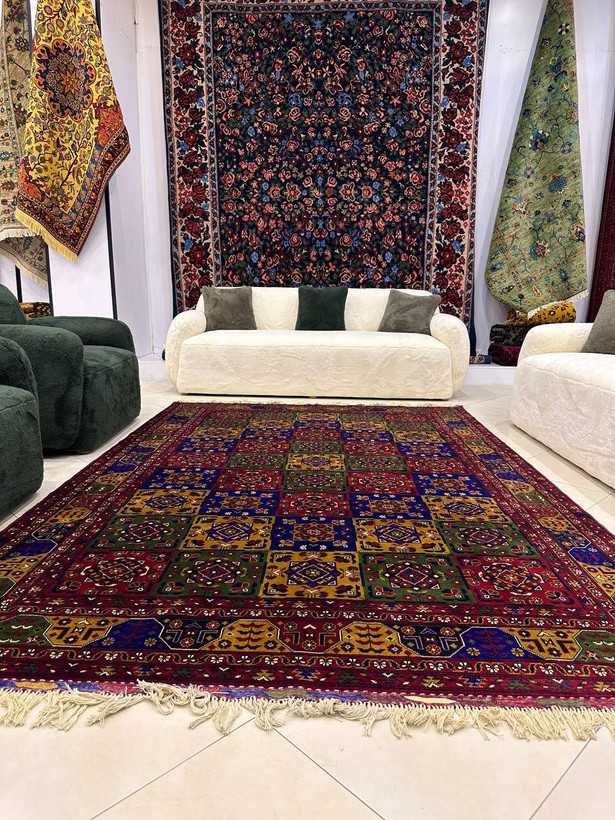 فرش دستبافت 6متری تمام کرک نقش بخارایی رنگ گیاهی کد 0500027