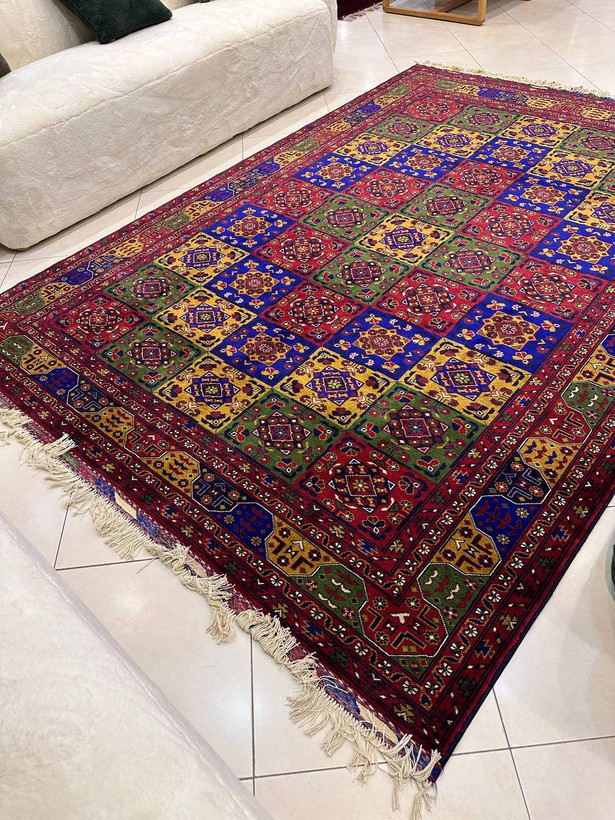 فرش دستبافت 6متری تمام کرک نقش بخارایی رنگ گیاهی کد 0500027