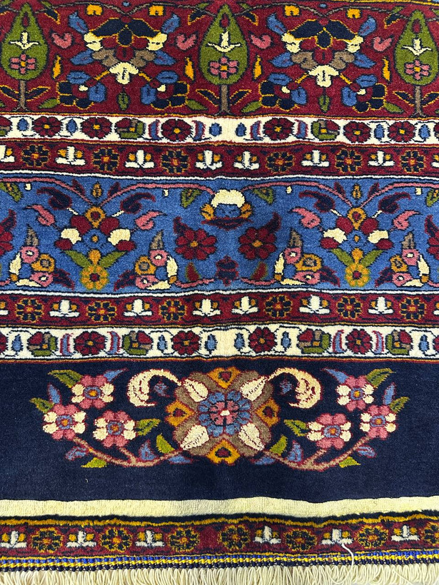 فرش دستبافت 6متری گل ابریشم کف ساده 40 رج رنگ گیاهی بافت خراسان کد0500303