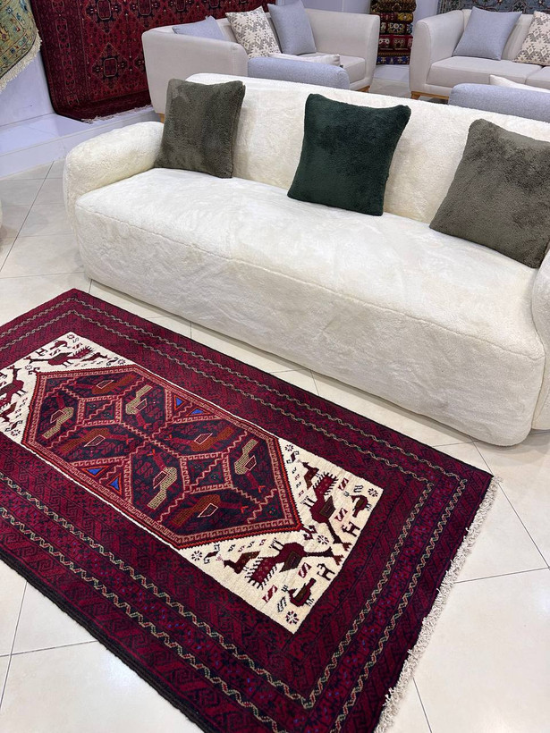 فرش دستباقت تمام پشم 2متری نقش مرغی قاسم آباد رنگ گیاهی کد 0700683