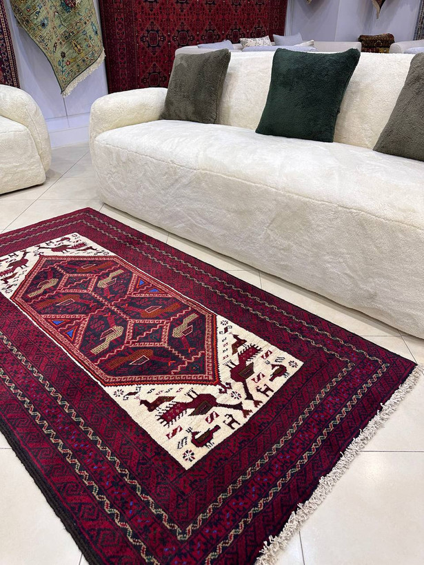 فرش دستباقت تمام پشم 2متری نقش مرغی قاسم آباد رنگ گیاهی کد 0700683