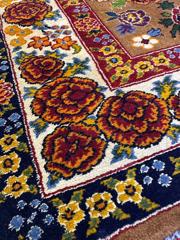 فرش دستبافت 3متری تار وگل ابریشم نقش هزارگل بافت خراسان رنگ گیاهی کد0700561