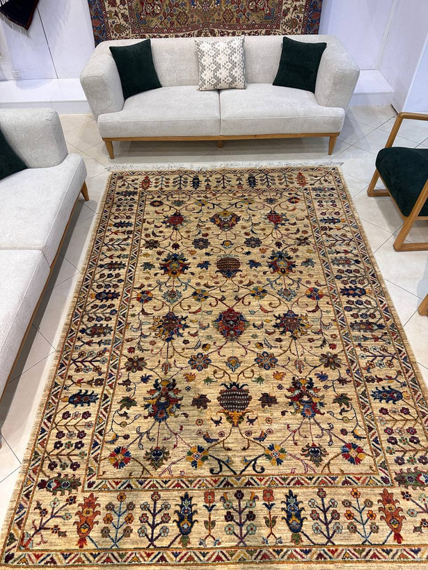 فرش دستبافت 6متری پشم دستریس سلطان اباد نقش افشان رنگ گیاهی کد0500321
