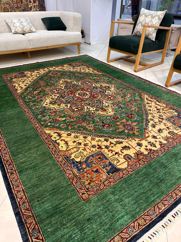 فرش دستبافت 6متری پشم دستریس تقش ترنجی حاشیه ساده رنگ گیاهی کد0500333