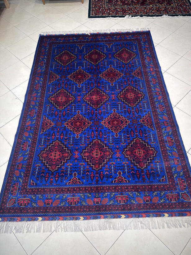 فرش دستبافت 6متری تمام کرک مرینوس نقش ترنجی زمینه ابی رنگ گیاهی کد 0500334