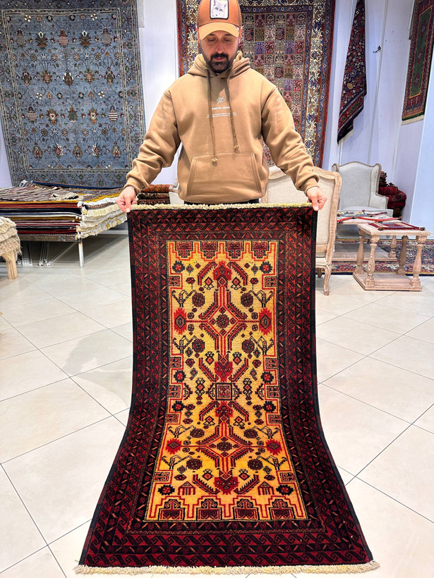 فرش دستبافت 1/5متری تمام پشم بلوچ بافت رنگ گیاهی کد 0700263