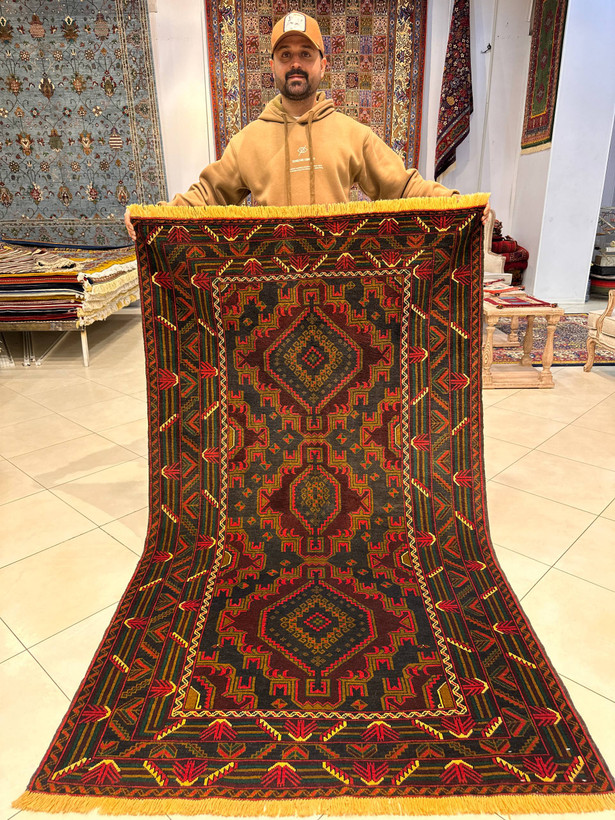 فرش دستبافت 2متری تمام پشم نقش ذهنی بافت شمس اباد رنگ گیاهی کد0700459