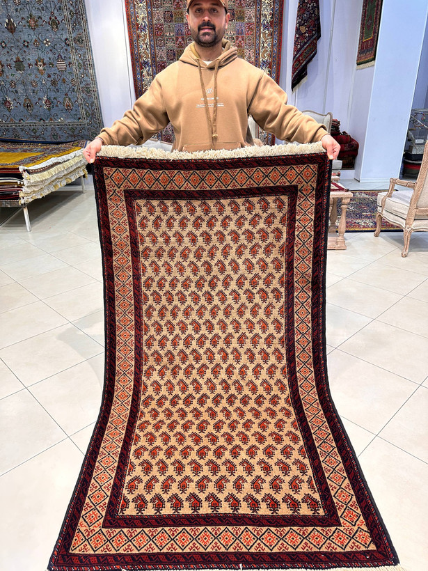 فرش دستبافت 2متری تمام پشم نقش بته جقه رنگ گیاهی کد 0700682
