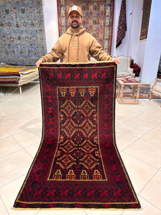 فرش دستبافت 2متری تمام پشم نقش خشابی بلوچ رنگ گیاهی کد0700653