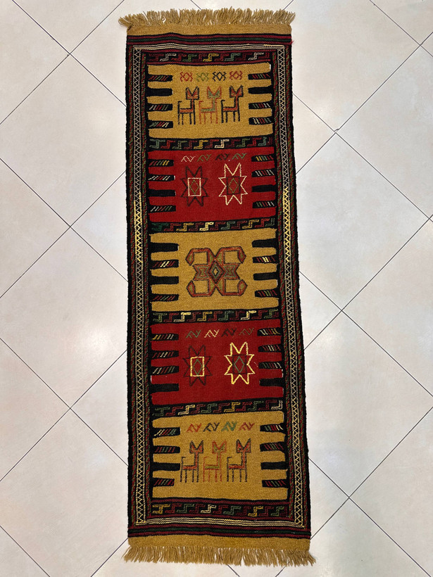 گلیم دستبافت 2متری سوزن دوزی تمام پشم رنگ گیاهی کد0800107