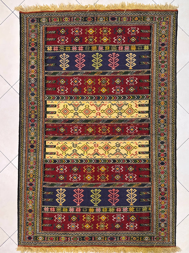 گلیم دستبافت 2متری تمام پشم عشایری سوزنی رنگ گیاهی کد 0800036