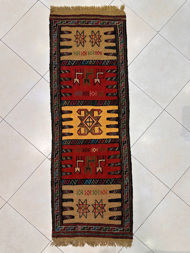 گلیم دستبافت 2متری تمام پشم سوزن دوزی رنگ گیاهی کد 0800105
