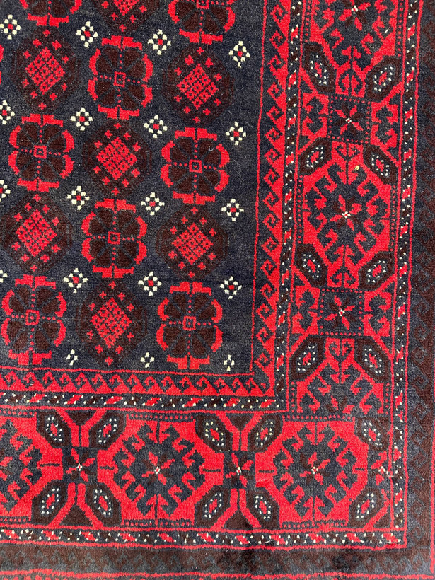 فرش دستبافت 2متری تمام پشم نقش گل شفتالو بلوچ بافت رنگ گیاهی کد 0700775