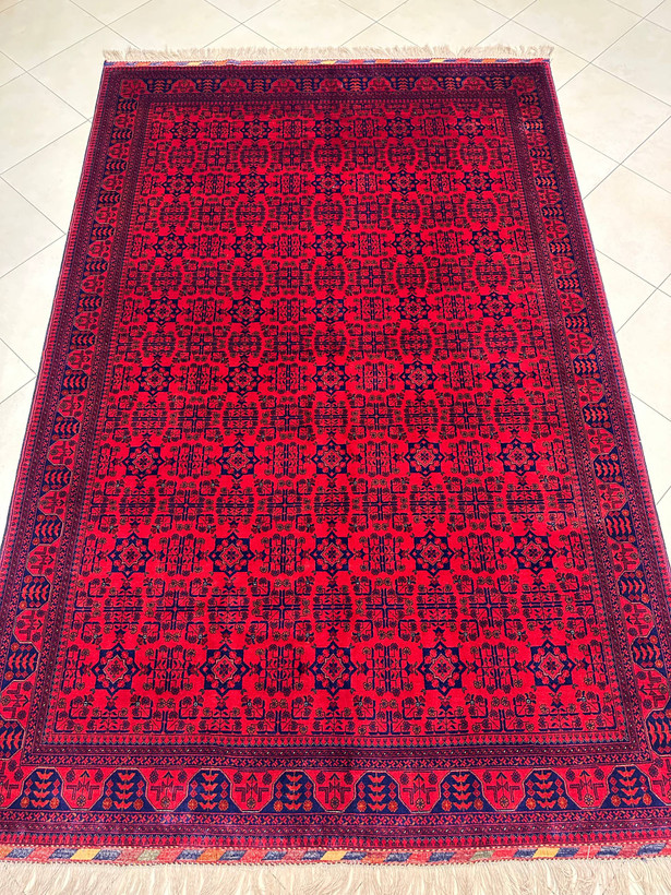 فرش دستبافت 6متری تمام کرک مرینوس نقش بخارایی 45رج رنگ گیاهی کد 0500377