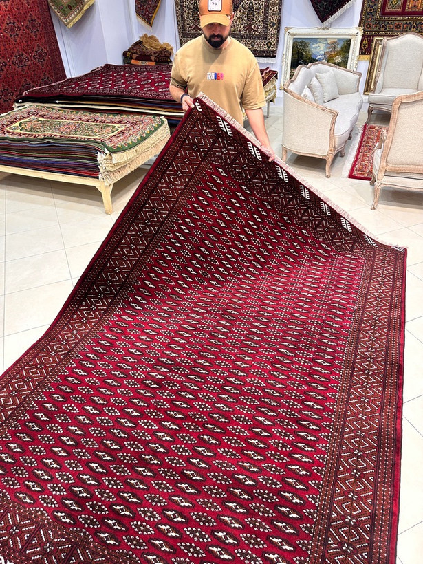 فرش دستباف 6متری تمام پشم طرح ترکمن رنگ طبیعی کد T0012