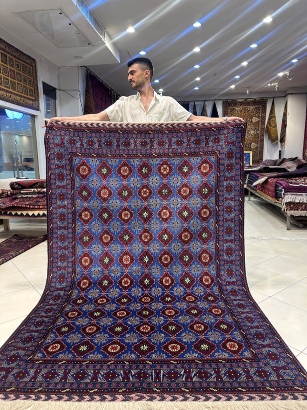 فرش دستبافت4متری تمام کرک نقش قابی رنگ گیاهی کد0600168
