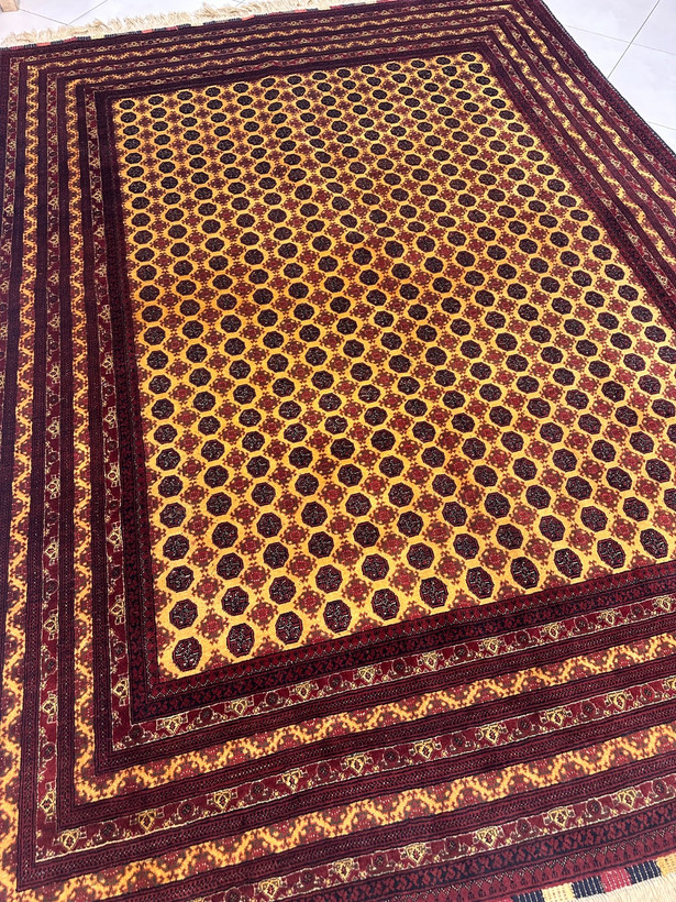 فرش دستبافت 6متری تمام کرک مرینوس نقش گل مهری رنگ گیاهی کد0500397
