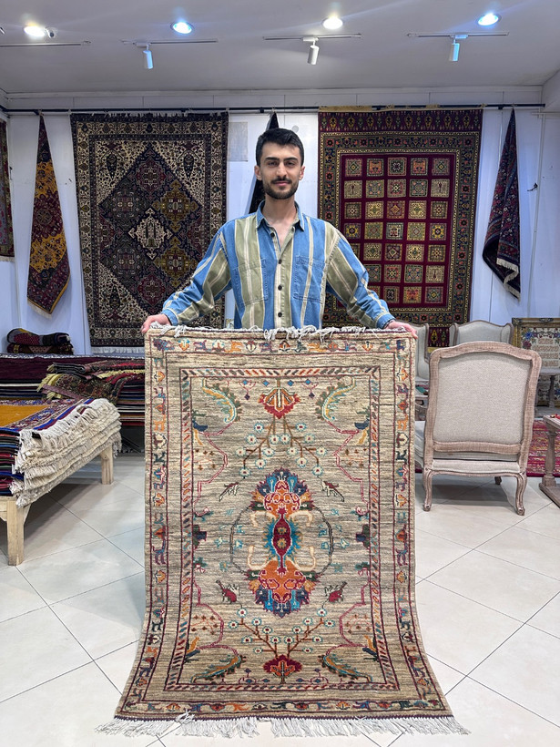 فرش دستبافت 1/5متری سلطان اباد پشم دستریس رنگ گیاهی کد0800189
