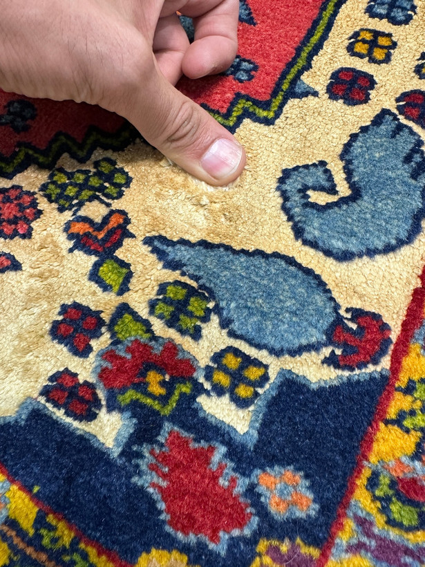 فرش دستبافت 1/5متری چله و گل ابریشم نقش قشقایی رنگ گیاهی کد 0700831