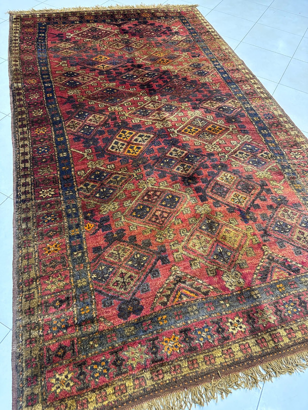 فرش دستبافت 5متری تمام پشم نقش ذهنی کردی بافت کارکرده رنگ گیاهی کد 0500391